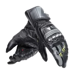 Dainese Druid 4 Leather Gloves Black Charcoal Gray Fluo Yellow