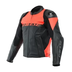 Dainese Racing 4 Leather Jacket Perf. Black Fluo Red