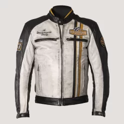 Helstons Indy Rag Leather Black White Yellow Motorcycle Jacket