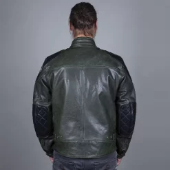 Helstons Trevor Leather Rag Green Black Jacket