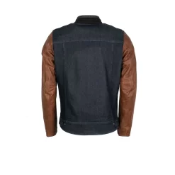Helstons Winston Canvas Cotton Leather Blue Brown Jacket